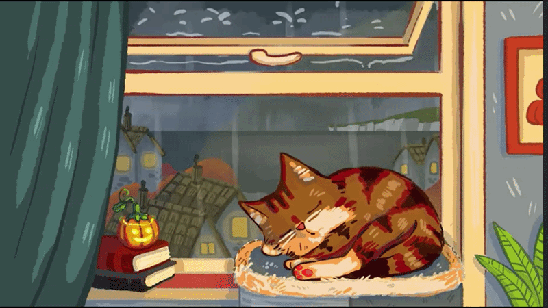 A Cat Sleeping In Front of a Rainy Window