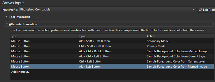 Canvas Input Settings Set To Alternate Invocation with Alt