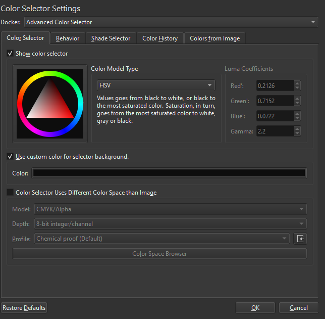 Color Selector Settings