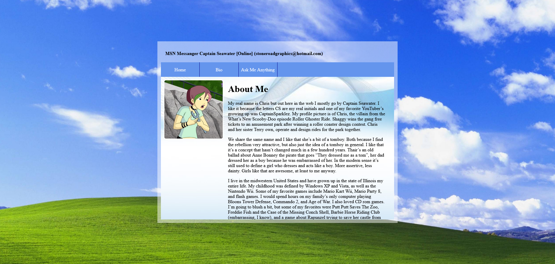 A screenshot of the About Me page on Stone-Road.org